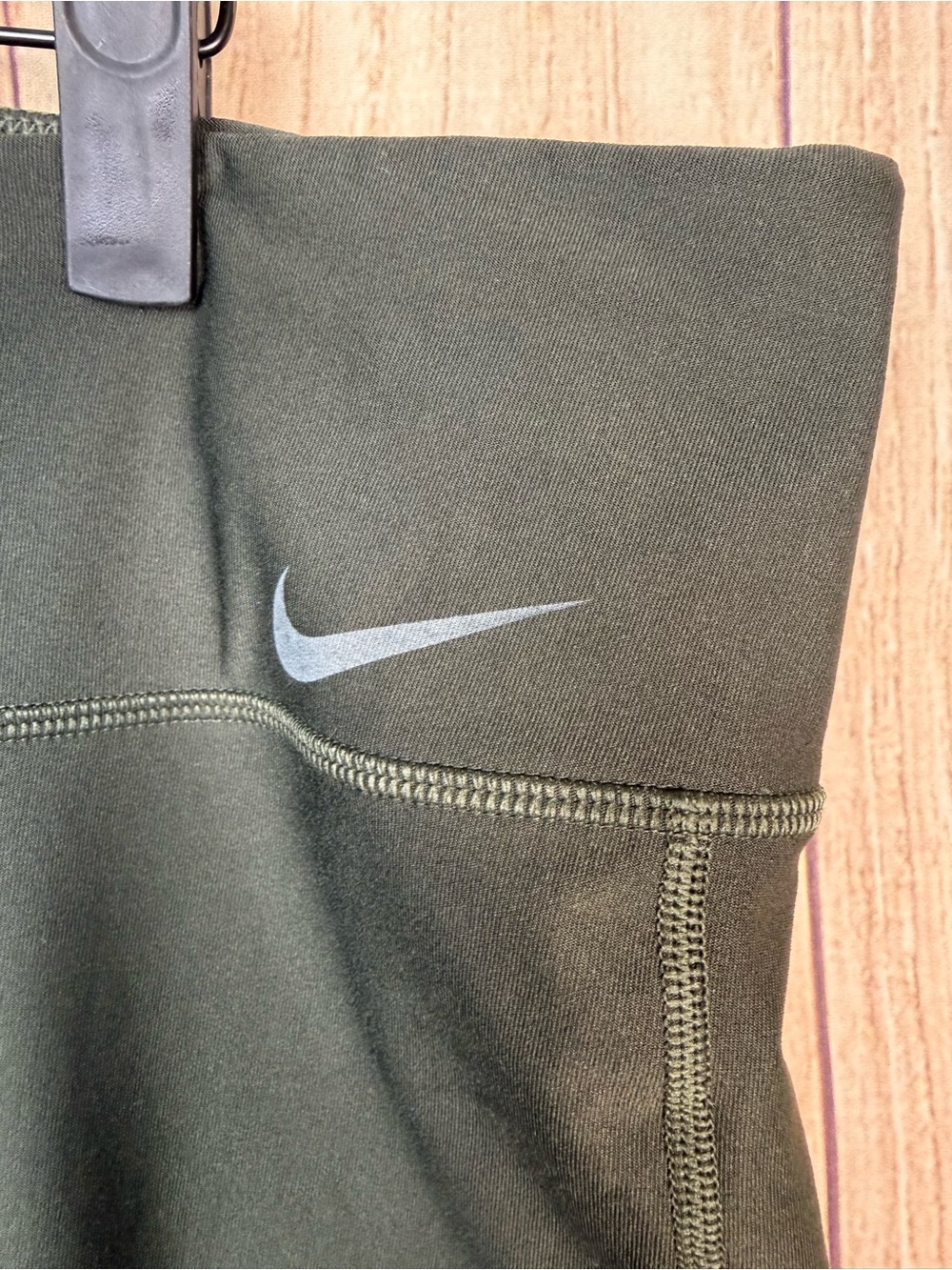 Nike Dark Olive Green Capri Leggings with Black Side Panels - Picture 2 of 6